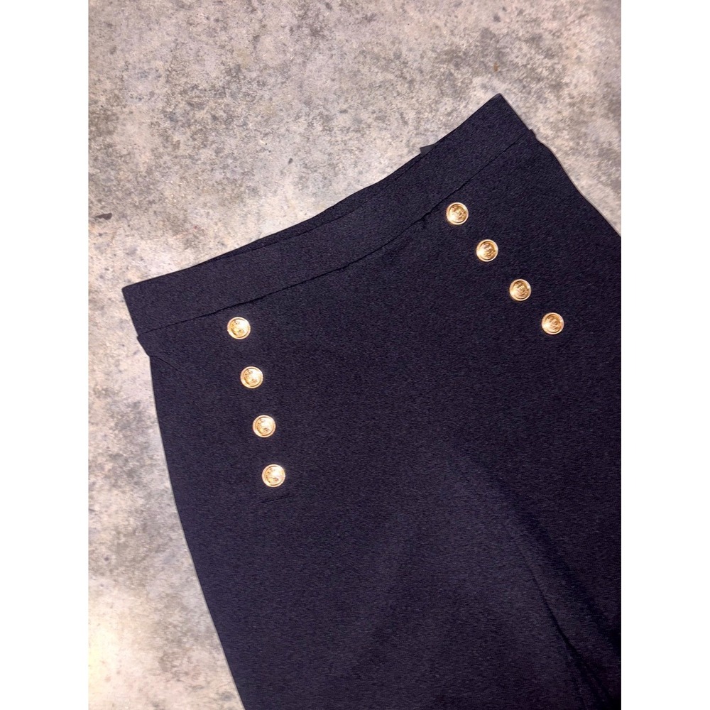 H&M Pants Womens Medium Black High Waist Decorative Buttons Front Wide Leg